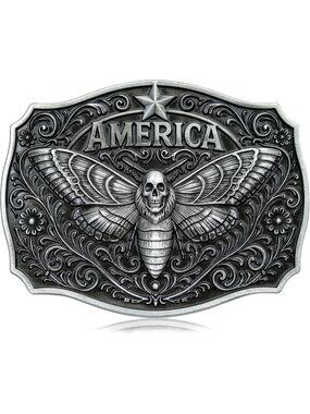 Men Moth Silver Vintage Cowboy Big Buckle Western Style Belt